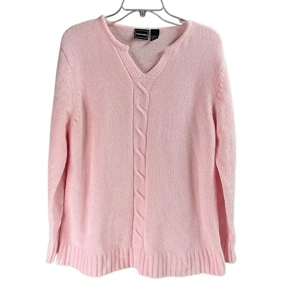 BOBBIE BROOKS Womens Vneck Pullover Chunky Knit Sweater Size Large Pink